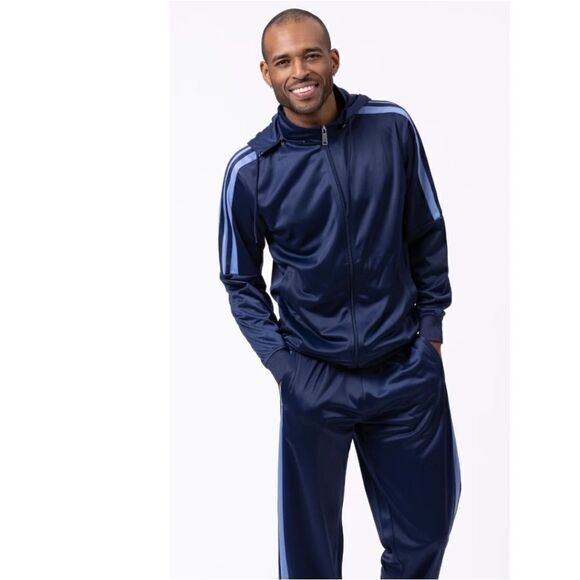 MEN'S MONTIQUE NAVY 2 PIECE SPORT TRACK SUIT WITH DETACHABLE HOOD. JS28. - Picture 1 of 3